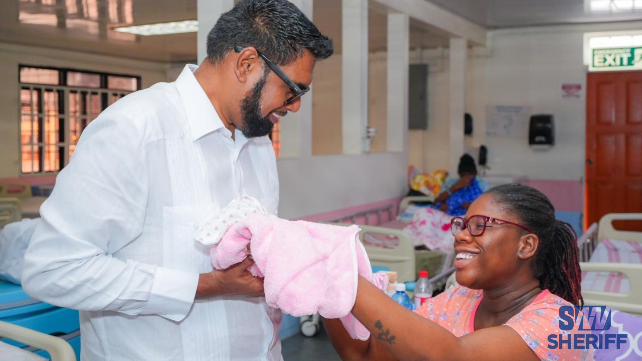 President Dr. Irfaan Ali with a mother, who had given birth at the Georgetown Public Hospital.
