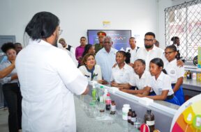 President Ali and Minister of Education Priya Manickchand joined some of the students during one of their lectures