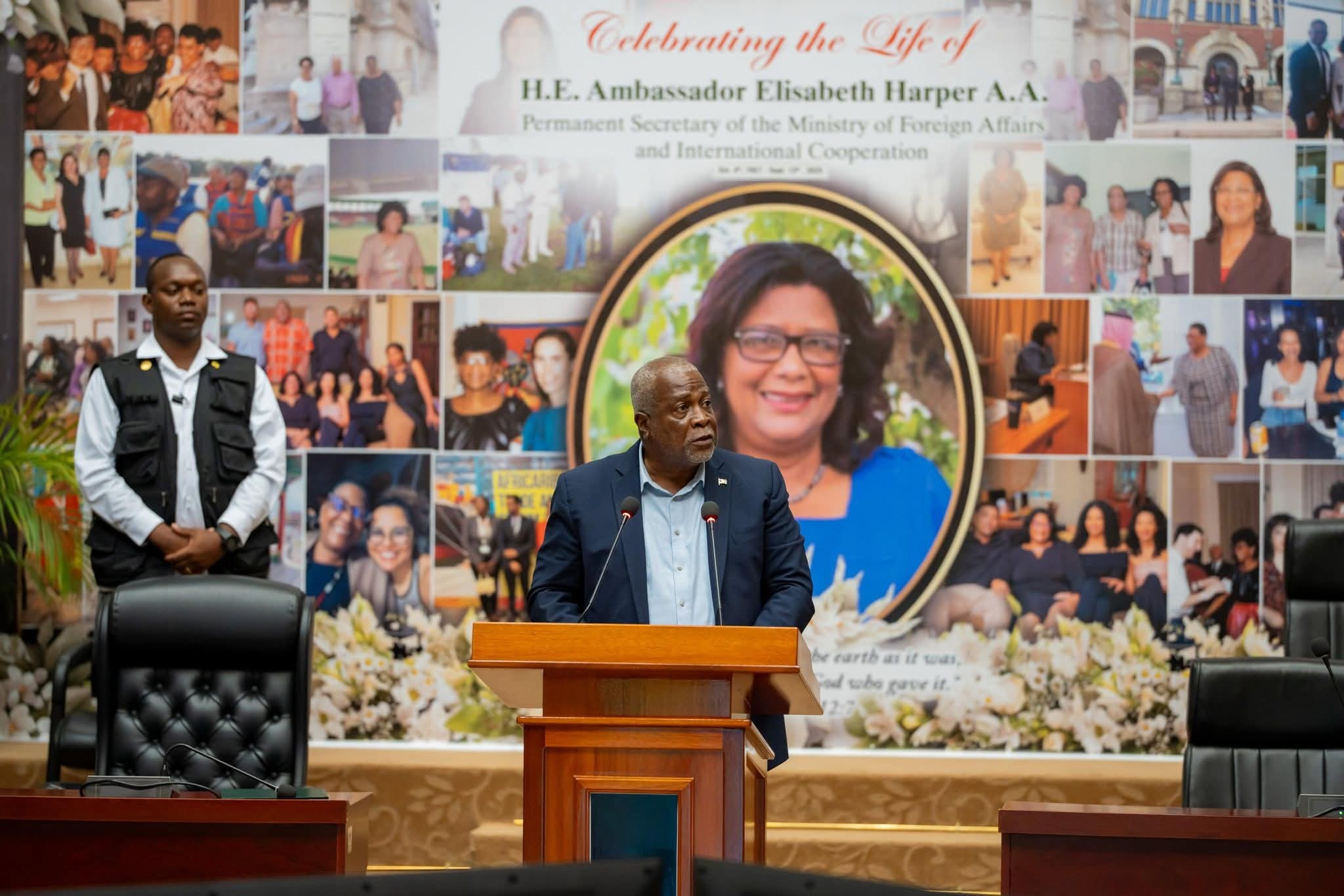 Prime Minister, Brigadier (Ret’d) the Honourable Mark Phillips, attended the Night of Reflection hosted by the Ministry of Foreign Affairs and International Cooperation, for the late Ambassador Elisabeth Anne Harper A.A