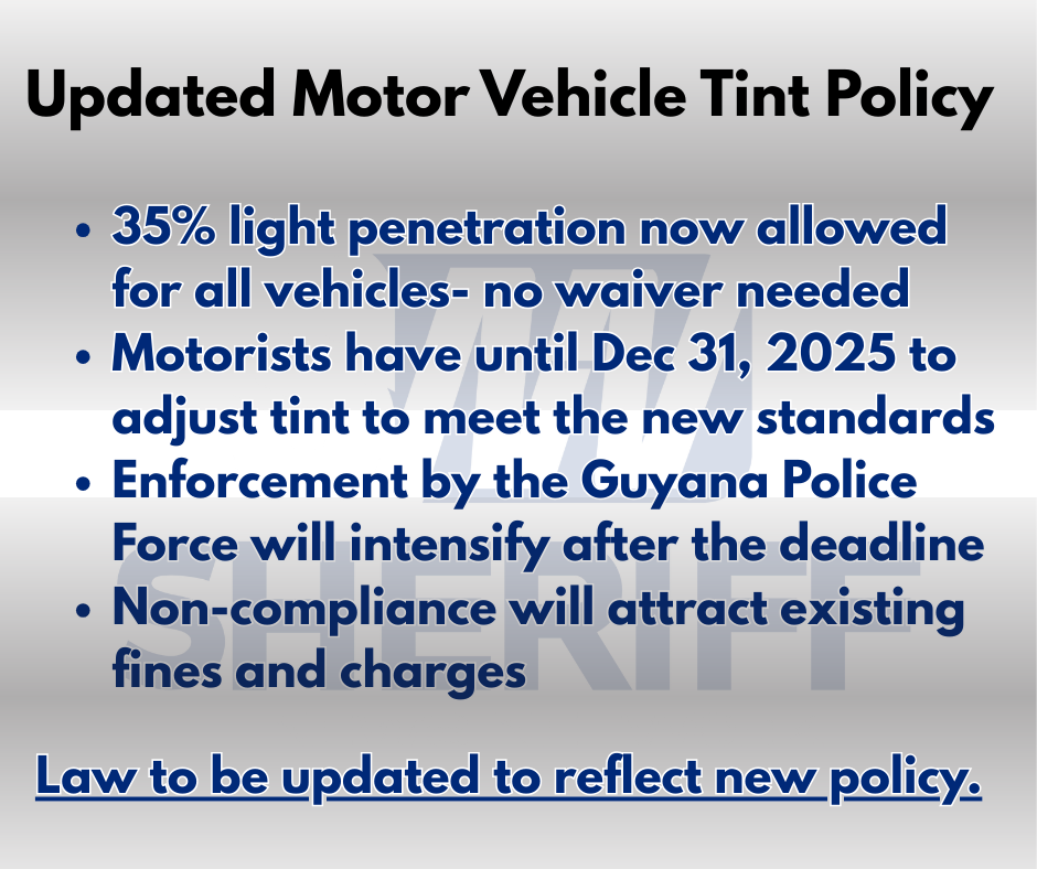 Gov’t introduces new tint rules -35% light penetration now allowed without waiver