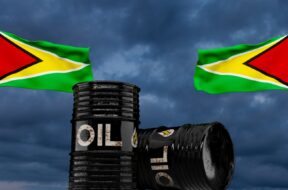 Guyana,Oil,,Oil,Barrel,Background,,Guyana,Flag,And,Oil,Barrel.